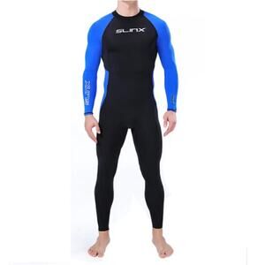 Slinx Men's 1 Piece Full Body Diving Scuba Suit Black & Blue Surfing Wetsuit